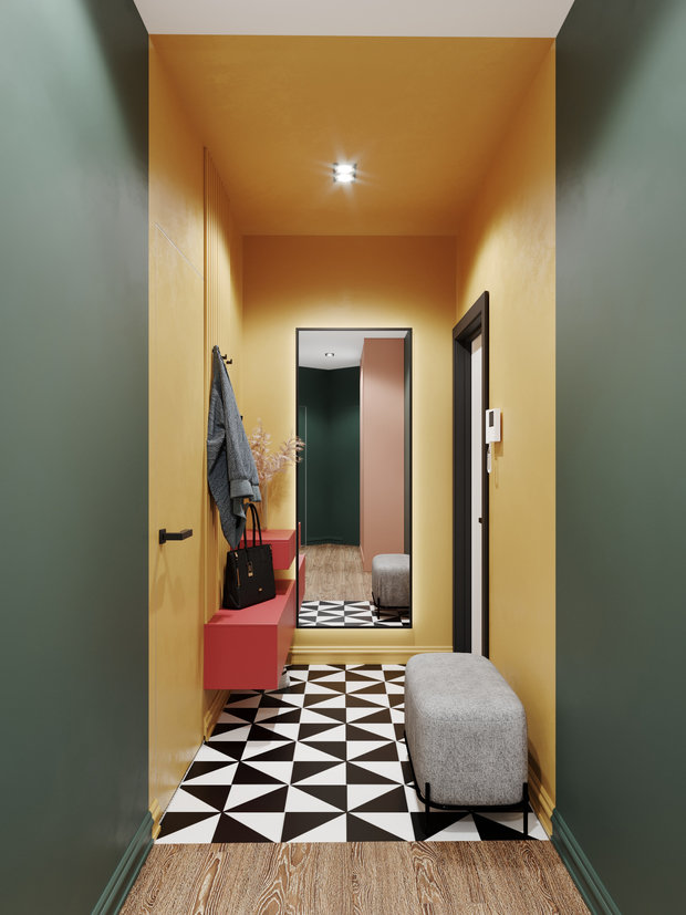 Визуализация интерьера прихожей в современном стиле с элементами эклектики
