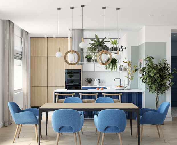 Фотография: Кухня и столовая в стиле Современный, Минимализм, Эко, Квартира, Проект дня, Москва, OM Design, 4 и больше, Более 90 метров – фото на INMYROOM