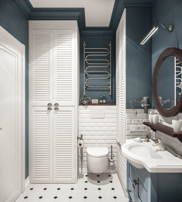 Фотография: Ванная в стиле Прованс и Кантри, Квартира, Проект недели, Москва, Сталинка, Кирпичный дом, 1 комната, 2 комнаты, до 40 метров, Анна Лубкова – фото на INMYROOM