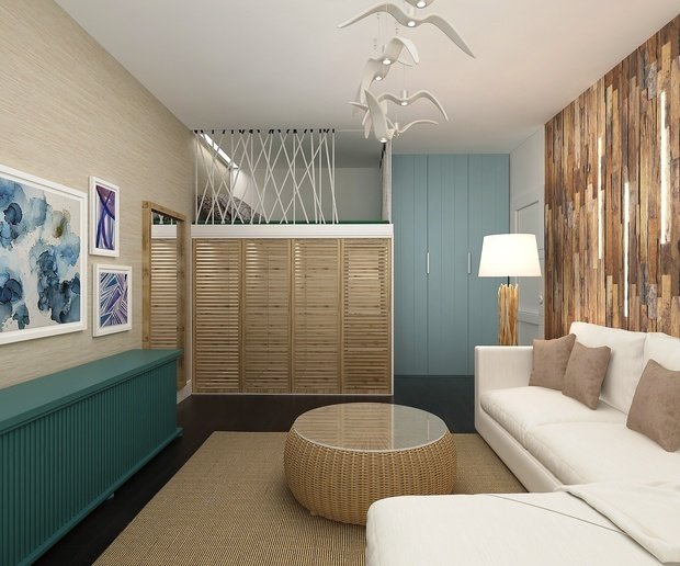 Фотография: Гостиная в стиле Восточный, Эко, Прованс и Кантри, Скандинавский, Квартира, Проект недели, Москва, Виктория Золина, Zi-Design Interiors, Панельный дом, 2 комнаты, 40-60 метров, П-44ТМ – фото на INMYROOM