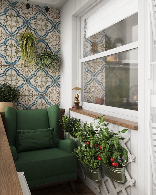 Фотография: Балкон в стиле Скандинавский, Современный, Малогабаритная квартира, Квартира, Проект дня, Московская область, Кирпичный дом, 1 комната, до 40 метров, Анастасия Струве, современный с элементами классики и винтажа – фото на INMYROOM