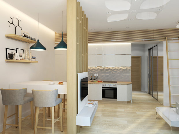 Фотография: Кухня и столовая в стиле Лофт, Современный, Малогабаритная квартира, Квартира, Хранение, Мебель и свет, Дома и квартиры, Проект недели – фото на INMYROOM