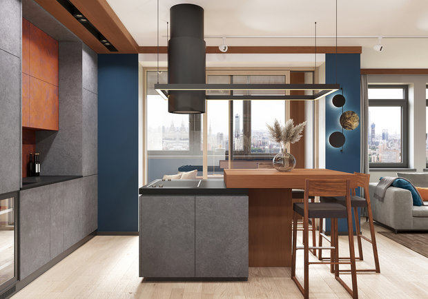 Фото из портфолио Квартира в ЖК Город "Облака из микроцемента и состаренная Медь" – фотографии дизайна интерьеров на INMYROOM