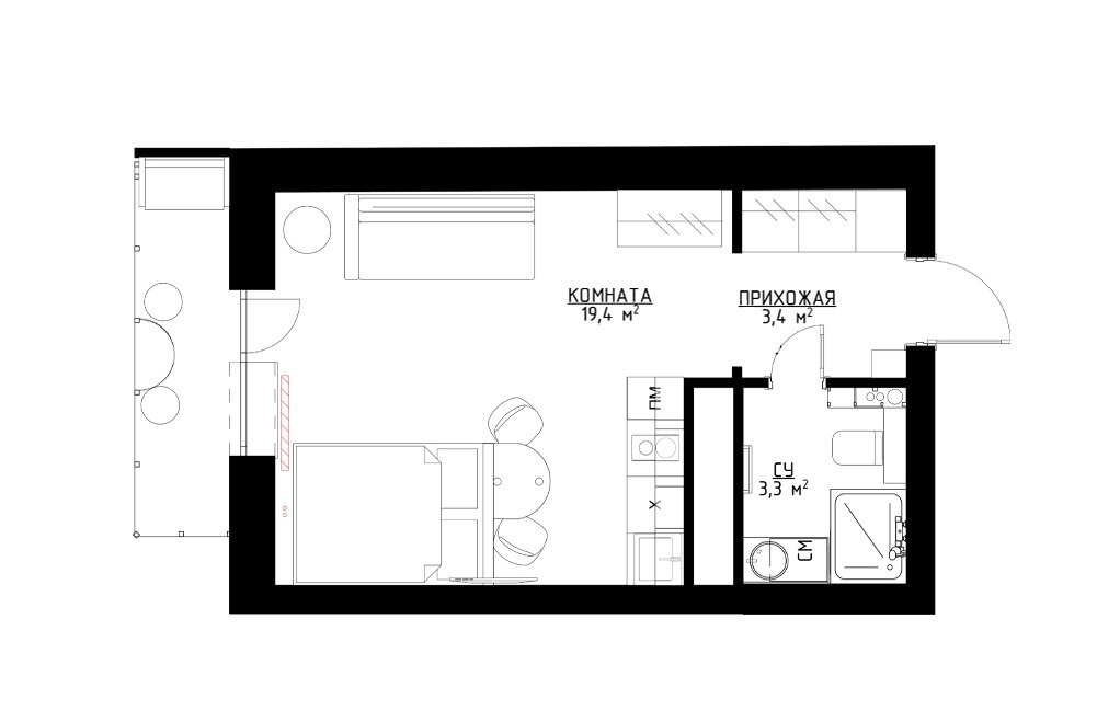 Фотография: Планировки в стиле , Современный, Малогабаритная квартира, Квартира, Студия, Санкт-Петербург, до 40 метров, Василиса Павлова – фото на INMYROOM