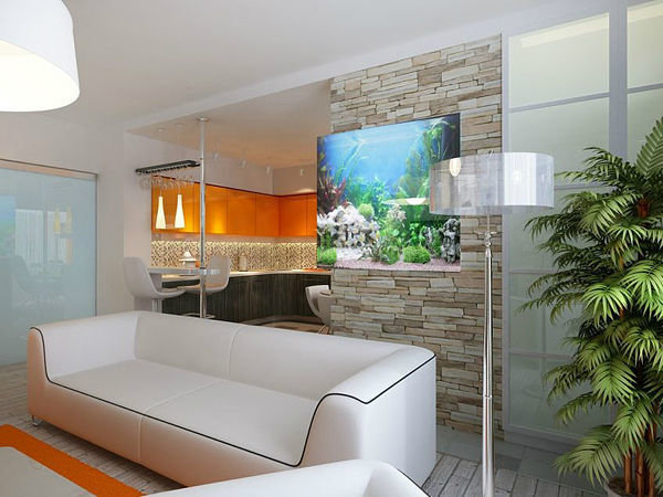 Фотография: Кухня и столовая в стиле Современный, Эко, Декор интерьера, Малогабаритная квартира, Декор, Мебель и свет, Дом и дача, аквариум в интерьере, аквариум – фото на INMYROOM