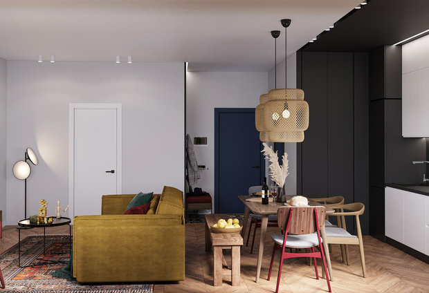 Фотография: Кухня и столовая в стиле Современный, Эклектика, Квартира, Проект недели, Москва, 2 комнаты, 40-60 метров – фото на INMYROOM