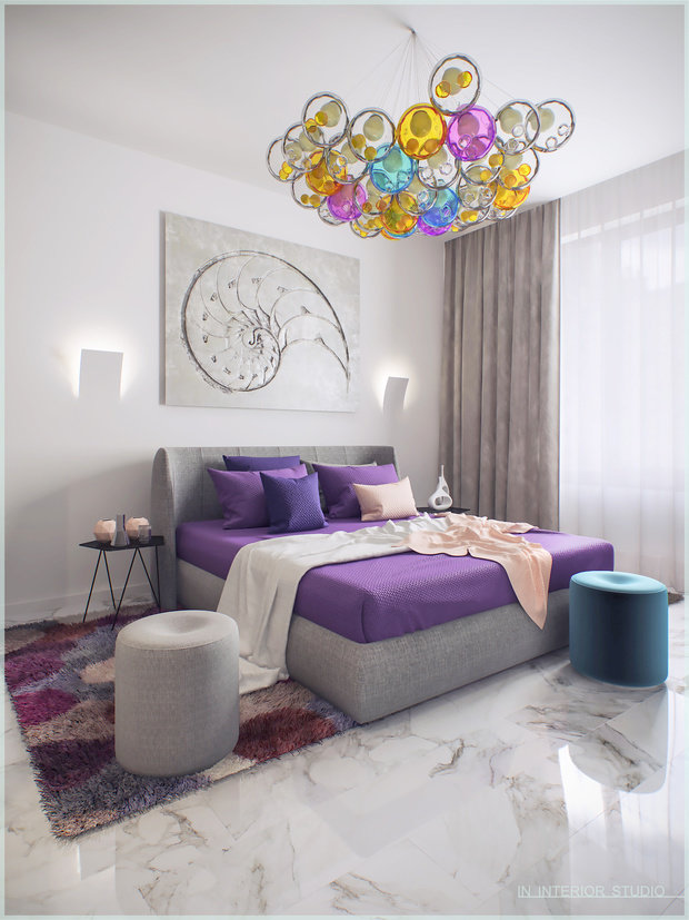 Визуализация интерьера спальни в современном стиле с элементами эклектики