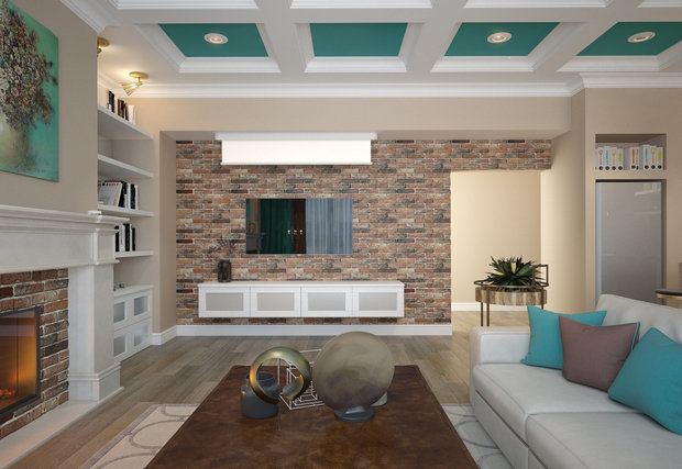 Фото из портфолио Квартира в американском стиле с голубыми кессонами – фотографии дизайна интерьеров на INMYROOM