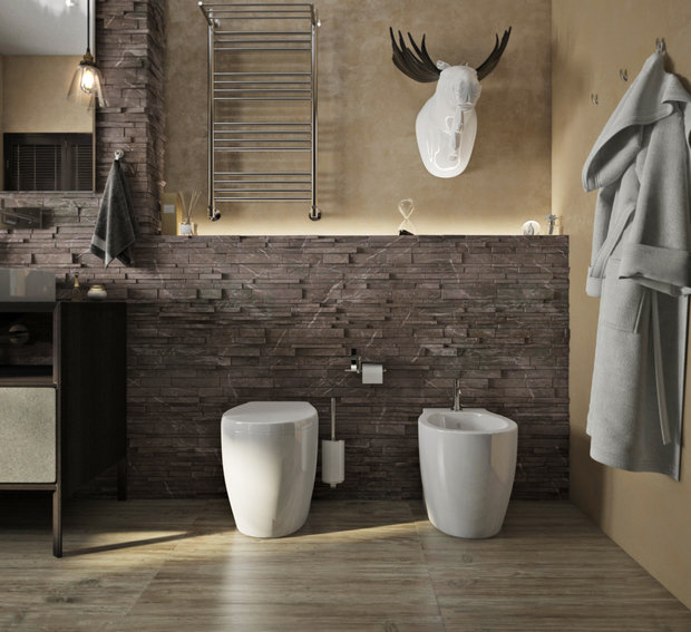 Фотография: Ванная в стиле Прованс и Кантри, Дом, Проект недели, Дом и дача, мансарда в загородном доме, Пермь, Юлия Чурина, необычный камин, декоративные балки – фото на INMYROOM