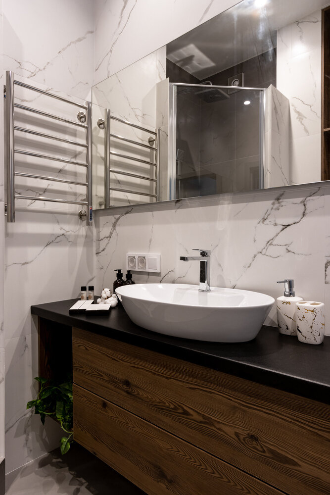 Фотография: Ванная в стиле Современный, Минимализм, Малогабаритная квартира, Квартира, Проект дня, Санкт-Петербург, Кирпичный дом, 2 комнаты, до 40 метров, Zoom Room – фото на INMYROOM Фотография: Ванная в стиле Современный, Минимализм, Малогабаритная квартира, Квартира, Проект дня, Санкт-Петербург, Кирпичный дом, 2 комнаты, до 40 метров, Zoom Room – фото на INMYROOM