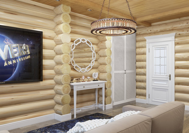 Фотография: Гостиная в стиле Прованс и Кантри, Современный, Дом, Проект недели, Московская область, Юлия Веселова, дом из сруба – фото на INMYROOM