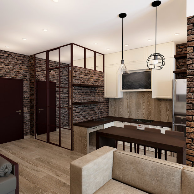 Фотография: Кухня и столовая в стиле Лофт, Квартира, Проект недели, Москва, Викторина Смельницкая, Монолитный дом, 1 комната, 40-60 метров – фото на INMYROOM