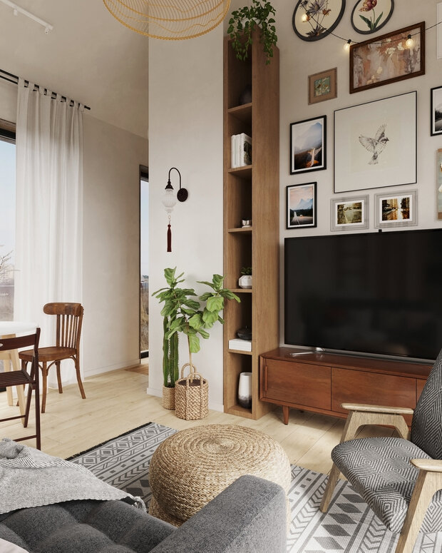 Фотография: Гостиная в стиле Современный, Эко, Скандинавский, Дом, Проект недели, Дача, Дом и дача, Московская область, 2 комнаты, 40-60 метров, Анастасия Струве – фото на INMYROOM