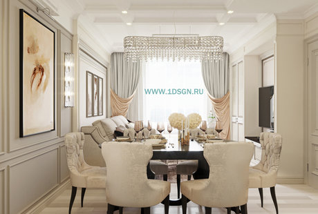 Дизайн интерьера Гостиной-Кухни-Прихожей в ЖК "Арт" г.МОСКВА