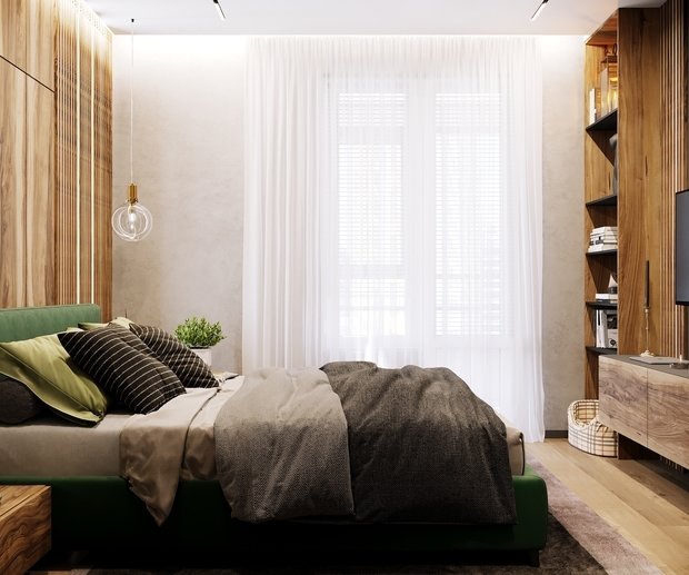 Фотография: Спальня в стиле Современный, Эко, Квартира, Проект недели, Санкт-Петербург, 3 комнаты, 60-90 метров, Монолитно-кирпичный, Студия 20:18 – фото на INMYROOM