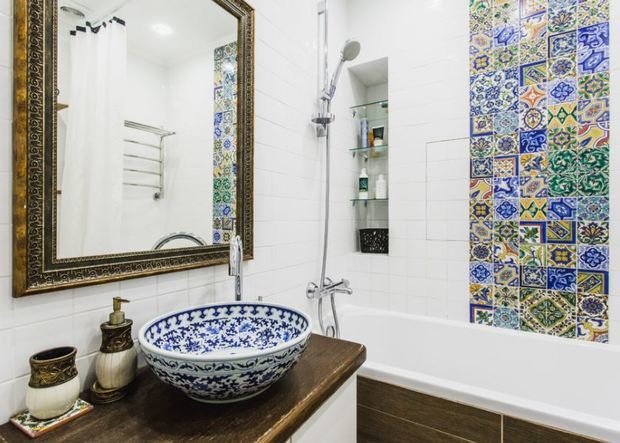 Фотография: Ванная в стиле Восточный, Советы, Уютная квартира, Наталья Преображенская – фото на INMYROOM
