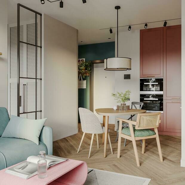 Фотография: Кухня и столовая в стиле Современный, Эклектика, Винтажный, Квартира, Проект недели, Санкт-Петербург, 2 комнаты, до 40 метров, 40-60 метров, Студия дизайна Максимаджи – фото на INMYROOM