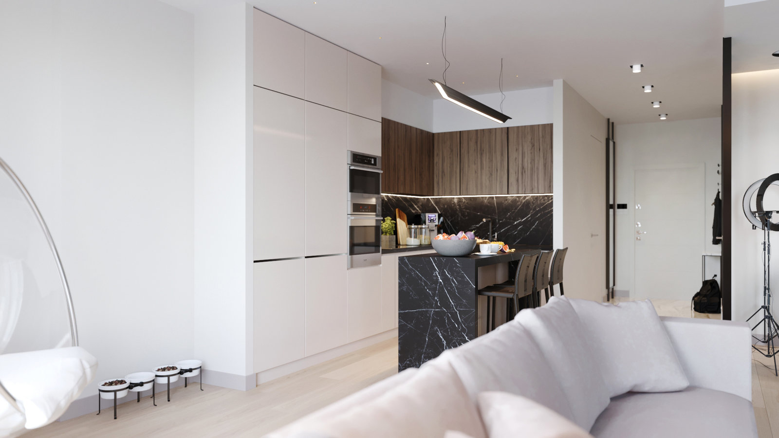 Фотография: Кухня и столовая в стиле Современный, Квартира, Минимализм, Проект недели, Казань, Монолитный дом, 2 комнаты, Более 90 метров, Алина Нургалиева – фото на INMYROOM