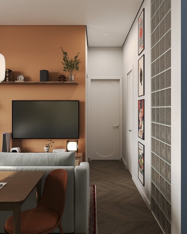 Фотография: Гостиная в стиле Современный, Эклектика, Квартира, Проект дня, Москва, Монолитный дом, 40-60 метров, ЖК «Holland Park», Гера Остин, Анна Лаковская – фото на INMYROOM