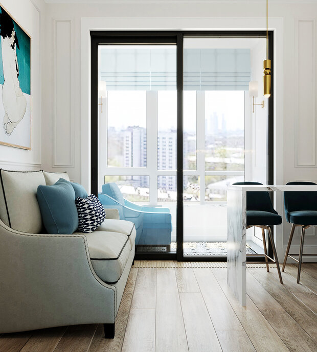 Фотография: Кухня и столовая в стиле Классический, Современный, Эклектика, Квартира, Проект недели, Голубой, 1 комната, до 40 метров, энциклопедия_интерьер, Вера Шеверденок – фото на INMYROOM