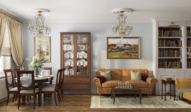 Фотография: Гостиная в стиле Классический, Эклектика, Квартира, Проект недели, Москва, Сталинка, 3 комнаты, 60-90 метров, Татьяна Красикова – фото на INMYROOM