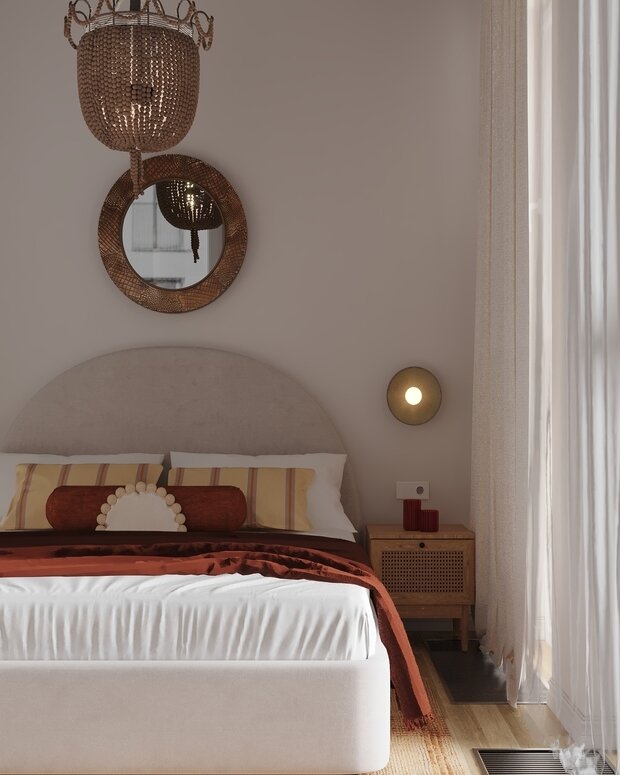 Фотография: Спальня в стиле Современный, Эко, Бохо, Квартира, Проект дня, Москва, 3 комнаты, 60-90 метров, terracotta.buro, Илона Рафикова – фото на INMYROOM