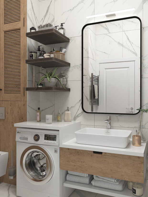 Фотография: Ванная в стиле Скандинавский, Советы, как обустроить санузел, санузел в типовой квартире, Ольга Погорелова, Сталинка, Панельный дом, Хрущевка, Кирпичный дом, П44т, II-29, Анна Сухая, TECE, Марина Меренкова, Галина Березкина, «Общая площадь», Хогарт_арт – фото на INMYROOM