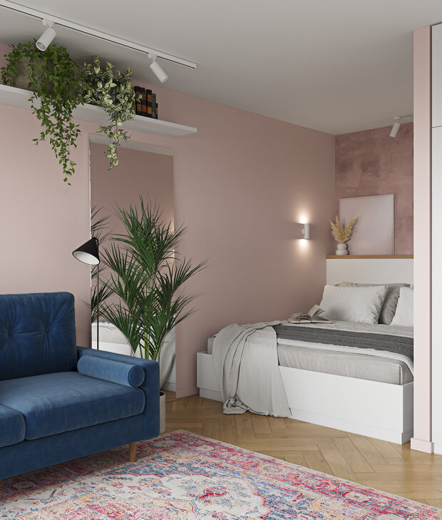 Фотография: Спальня в стиле Скандинавский, Современный, Минимализм, Малогабаритная квартира, Квартира, Проект дня, Москва, Кирпичный дом, 1 комната, до 40 метров, Винтажный, Анастасия Родина, II-18-01/09 – фото на INMYROOM