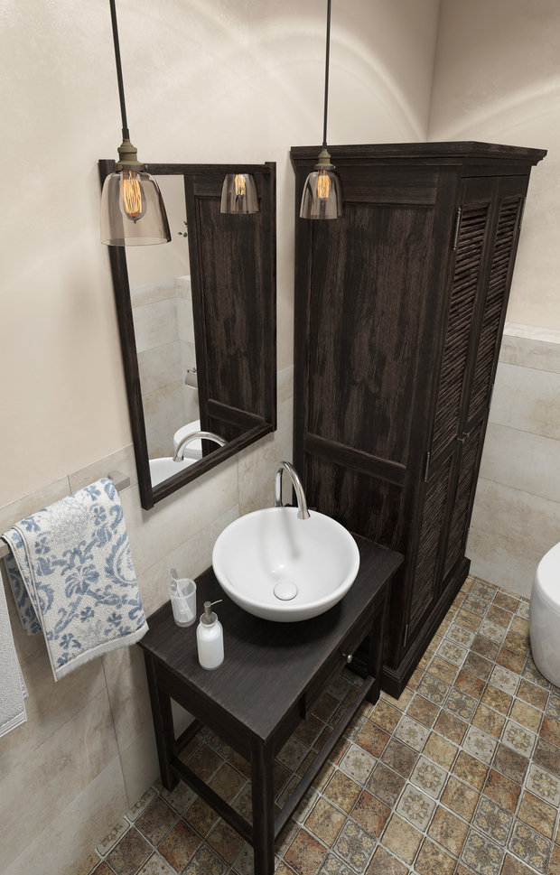 Фотография: Ванная в стиле Прованс и Кантри, Дом, Проект недели, Дом и дача, мансарда в загородном доме, Пермь, Юлия Чурина, необычный камин, декоративные балки – фото на INMYROOM