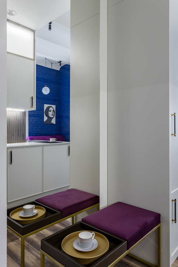 Фотография: Прихожая в стиле Современный, Эклектика, Малогабаритная квартира, Квартира, Студия, Проект дня, Москва, Кирпичный дом, до 40 метров, современный с элементами ар-деко – фото на INMYROOM