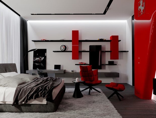 Визуализация интерьера спальни в стиле хай-тек