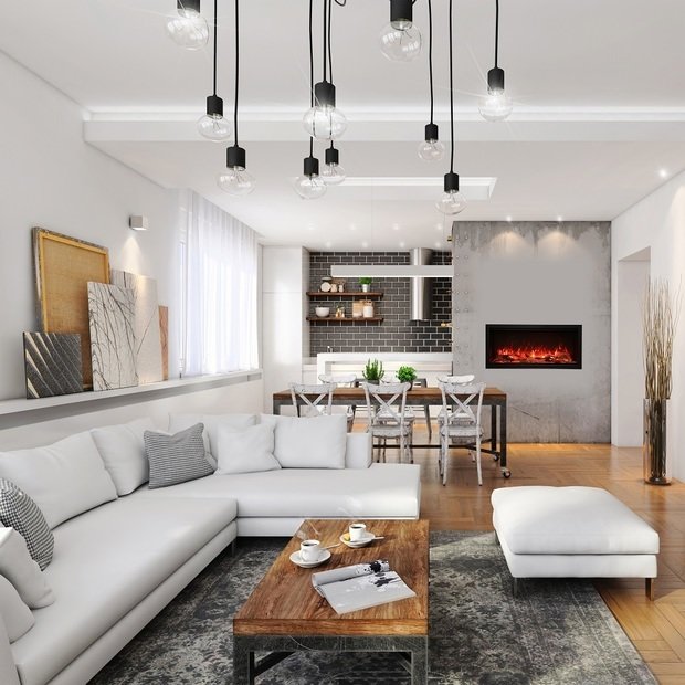 Фотография: Гостиная в стиле Скандинавский, Советы, электрический камин в интерьере, камин в городской квартире, камин для квартиры – фото на INMYROOM