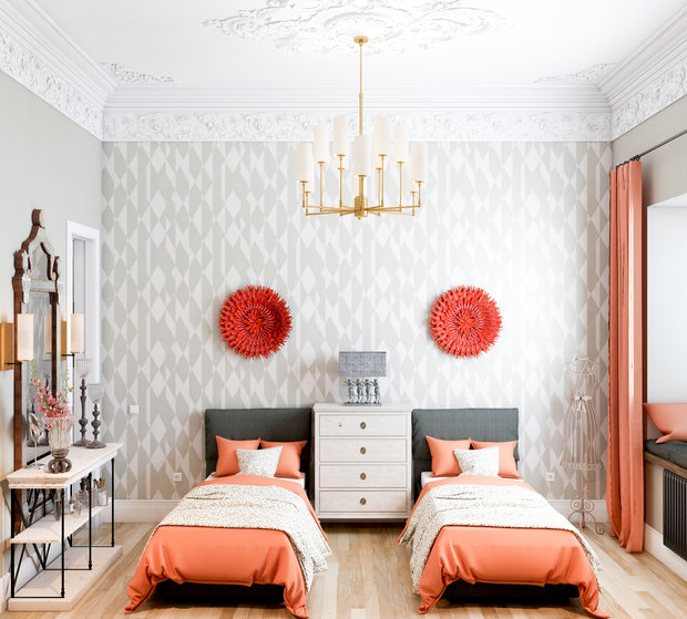 Фотография: Спальня в стиле Прованс и Кантри, Эклектика, Проект недели, Москва, Марина Саркисян, Little Greenе, камерунская шляпа в интерьере – фото на INMYROOM