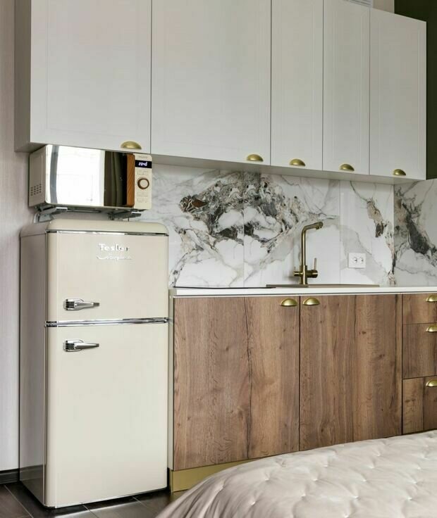 Фотография: Кухня и столовая в стиле Современный, Эклектика, Студия, Проект недели, Санкт-Петербург, до 40 метров, Ольга Трехонина – фото на INMYROOM