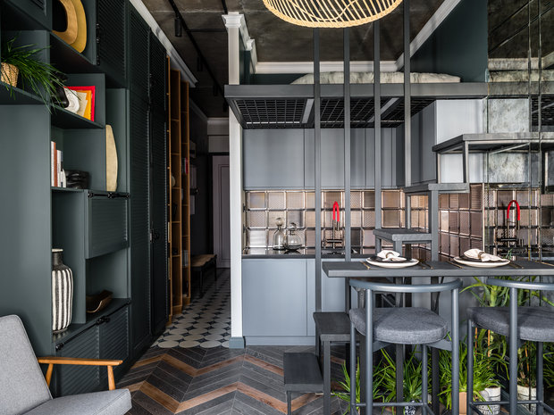 Фотография: Кухня и столовая в стиле Лофт, Современный, Малогабаритная квартира, Квартира, Студия, Проект недели, Москва, до 40 метров, Анна Зуева – фото на INMYROOM