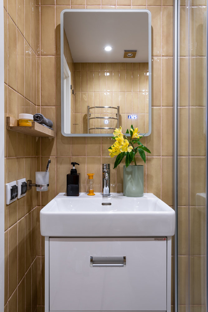 Фотография: Ванная в стиле Современный, Квартира, Проект недели, Москва, 4 и больше, 60-90 метров, Дарья Власова – фото на INMYROOM Фотография: Ванная в стиле Современный, Квартира, Проект недели, Москва, 4 и больше, 60-90 метров, Дарья Власова – фото на INMYROOM