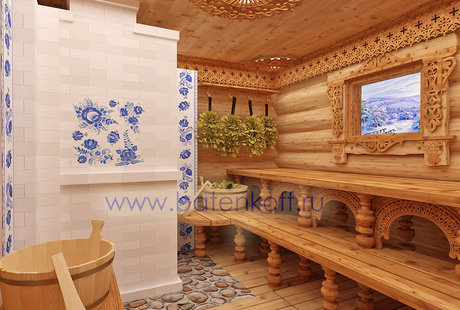 Дизайн интерьера парилки в русской бане в г. Москва. 