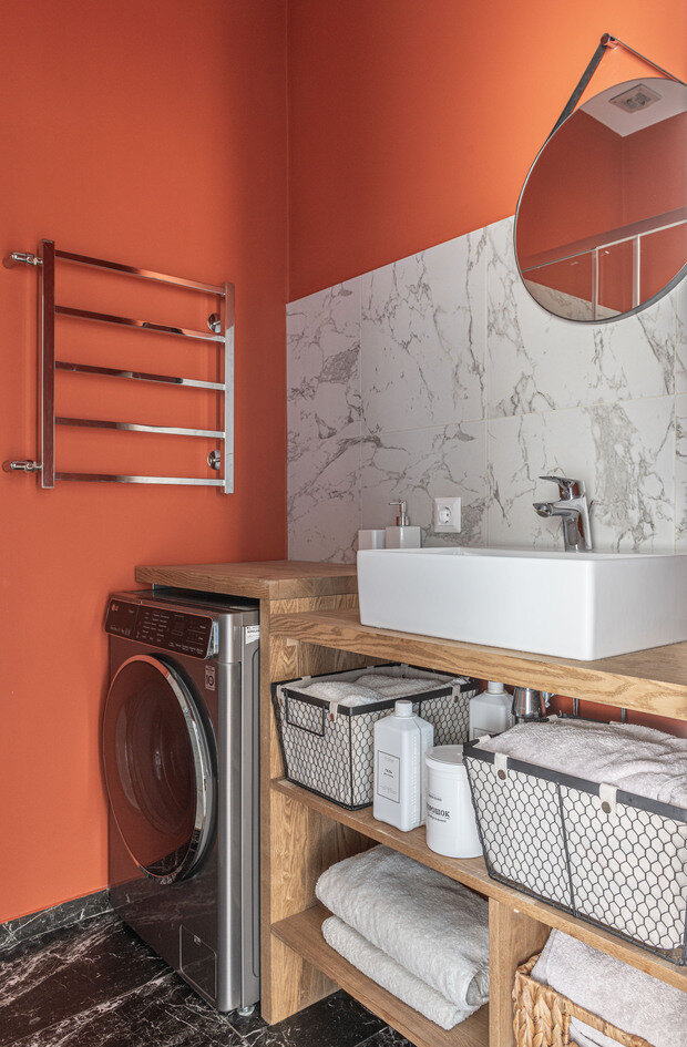 Фотография: Ванная в стиле Скандинавский, Современный, Квартира, Проект дня, Москва, Сталинка, Кирпичный дом, 3 комнаты, 60-90 метров, эклектичный с элементами этники и современного дизайна, Екатерина Евтихиева – фото на INMYROOM