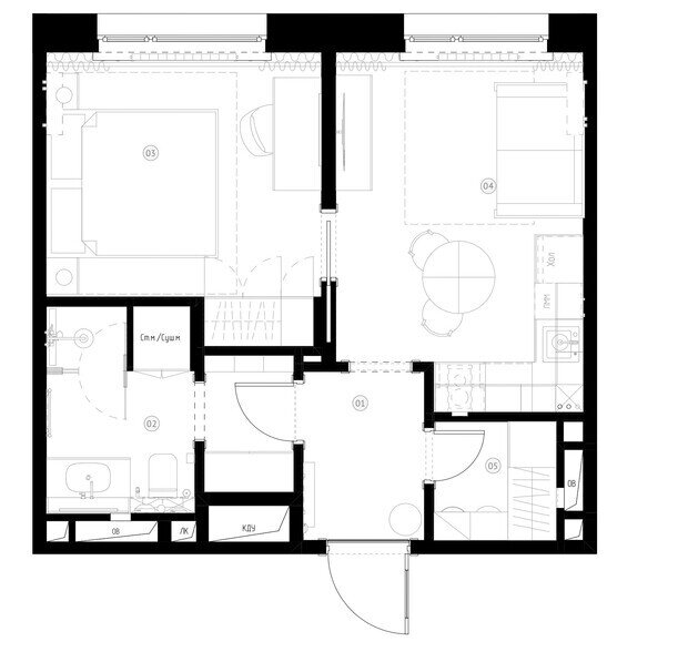 Фотография: Планировки в стиле , Малогабаритная квартира, Квартира, Проект дня, Москва, Монолитный дом, 2 комнаты, до 40 метров, современный с элементами неоклассики – фото на INMYROOM