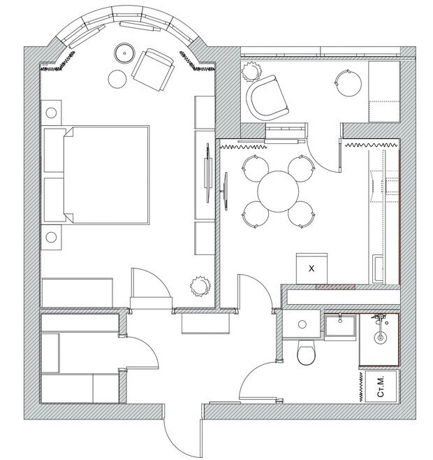 Фотография: Планировки в стиле , Современный, Квартира, Проект дня, Новая Москва, Панельный дом, И-155, 1 комната, 40-60 метров, Елена Ранделова – фото на INMYROOM