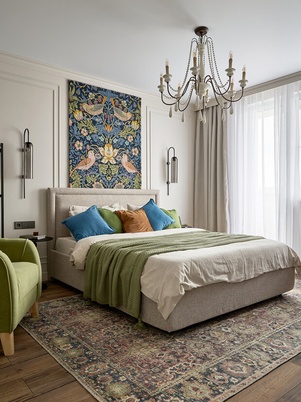 Фотография: Спальня в стиле Современный, Эклектика, Малогабаритная квартира, Квартира, Проект дня, Москва, П-44, Панельный дом, 1 комната, 40-60 метров, современный с элементами эклектики – фото на INMYROOM