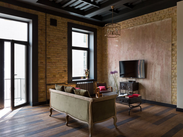 Фотография: Гостиная в стиле Лофт, Квартира, Студия, Проект недели, Киев, Старый фонд, Юрий Зименко, Андрей Авдеенко, Кирпичный дом, Более 90 метров – фото на INMYROOM