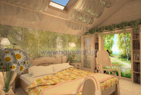 Дизайн интерьера спальни в русской бане в г. Москва. 