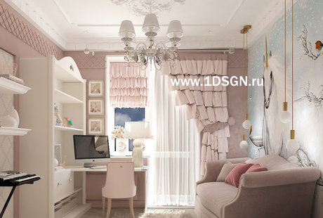 Дизайн интерьера Детская девочки в квартире ЖК "Спасский мост" г. Красногорск