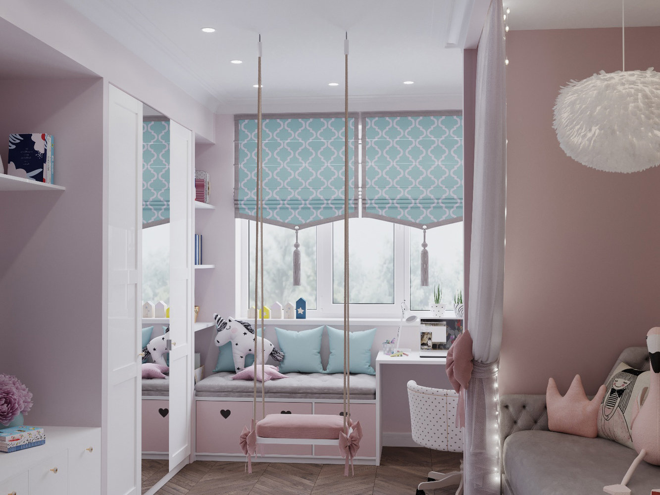 Фотография: Детская в стиле Современный, Кухня и столовая, Ванная, Гостиная, Спальня, Гардеробная, Квартира, Проект недели, Зеленый, Синий, Розовый, 3 комнаты, 60-90 метров, ПРЕМИЯ INMYROOM – фото на INMYROOM