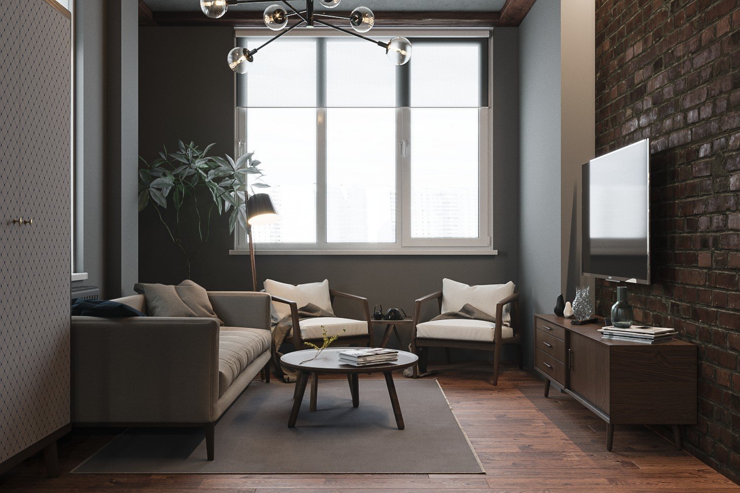 Фотография: Гостиная в стиле Лофт, Квартира, Проект недели, Москва, Монолитный дом, 2 комнаты, 40-60 метров, CENS architects, ЖК «Технопарк» – фото на INMYROOM