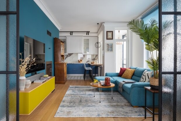 Фотография: Гостиная в стиле Современный, Эклектика, Квартира, Проект недели, Москва, Монолитный дом, 3 комнаты, 60-90 метров, Варвара Филатова – фото на INMYROOM