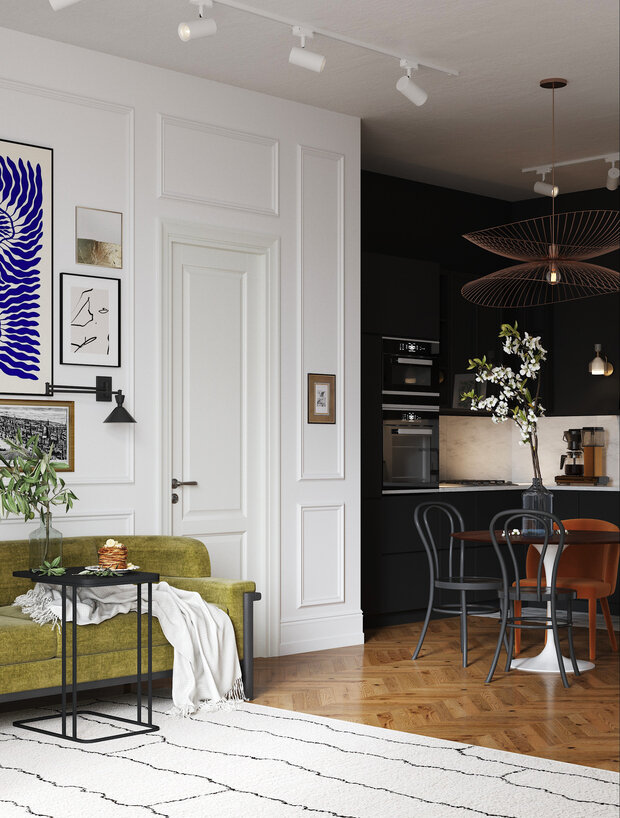 Фотография: Кухня и столовая в стиле Скандинавский, Эклектика, Винтажный, Квартира, Проект недели, Санкт-Петербург, Монолитный дом, 3 комнаты, Более 90 метров, Ольга Воронкова – фото на INMYROOM