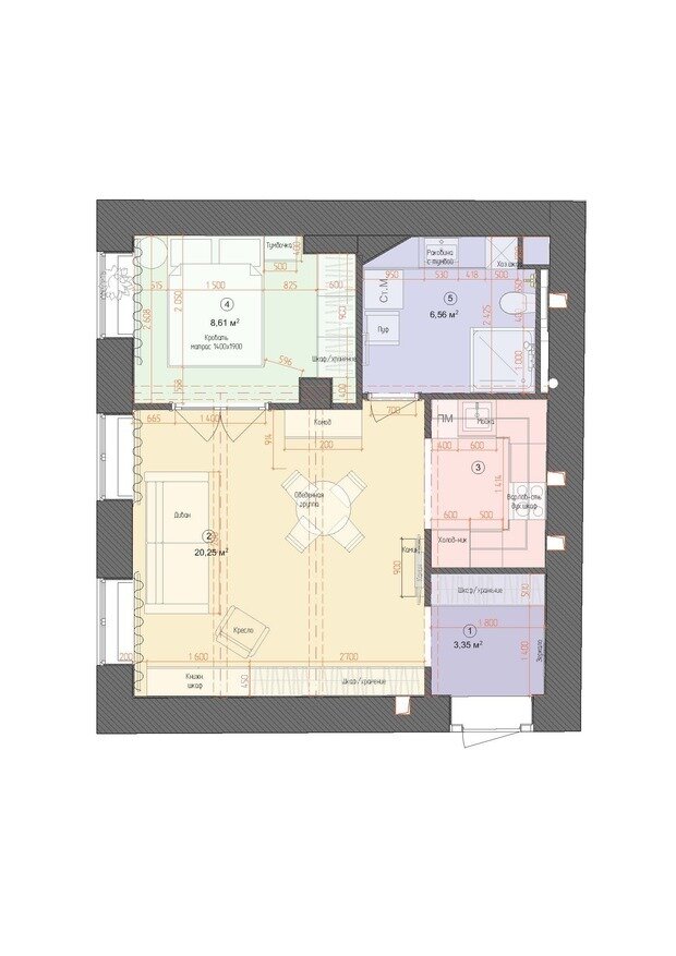Фотография: Планировки в стиле , Квартира, Проект дня, Москва, Сталинка, Кирпичный дом, 2 комнаты, 40-60 метров, Дарья Филиппова – фото на INMYROOM