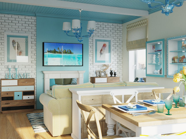 Фотография: Гостиная в стиле Прованс и Кантри, Квартира, Планировки, Аксессуары, Декор, Мебель и свет, Белый, Проект дня, Зеленый, Синий, Голубой, ИКЕА, Московская область, Студия 3.14, Надежда Каппер, 3 комнаты, 60-90 метров, Монолитно-кирпичный, Сантехника, Люберцы – фото на INMYROOM